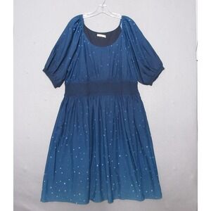 Wayward Fancies  eShakti Dress Blue Ombre Star Smocked Pockets Milkmaid Novelty‎